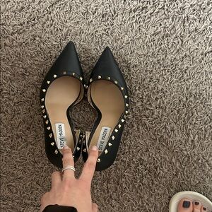 Steve Madden Black Pointed Studded D'Orsay Flats with Gold Accents